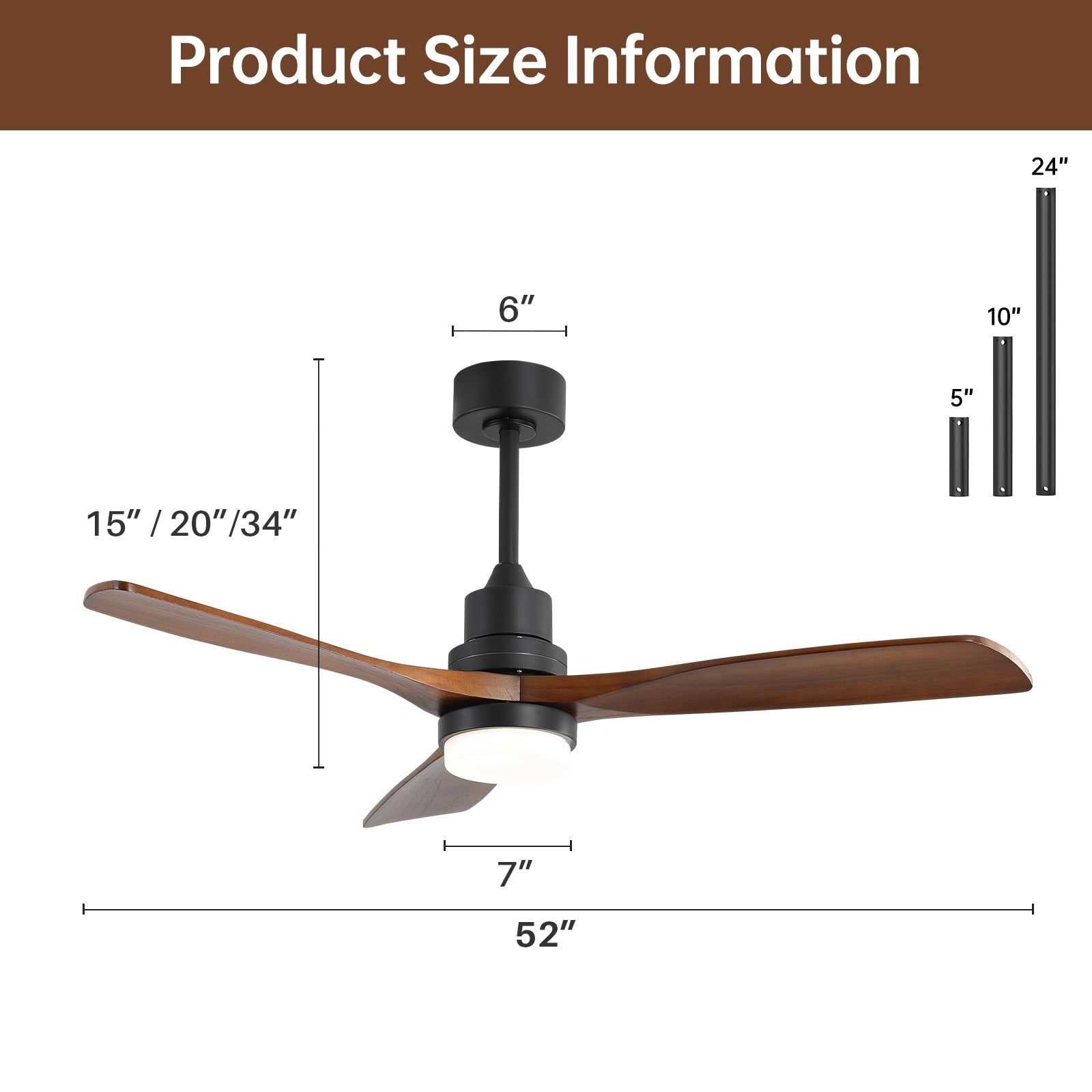 Ventilatore da soffitto a LED integrato da 48 e 52 pollici con luce e telecomando, motore CC reversibile