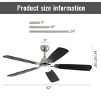 Ventilatore da soffitto a LED integrato da 48 e 52 pollici con luce e telecomando, motore CC reversibile
