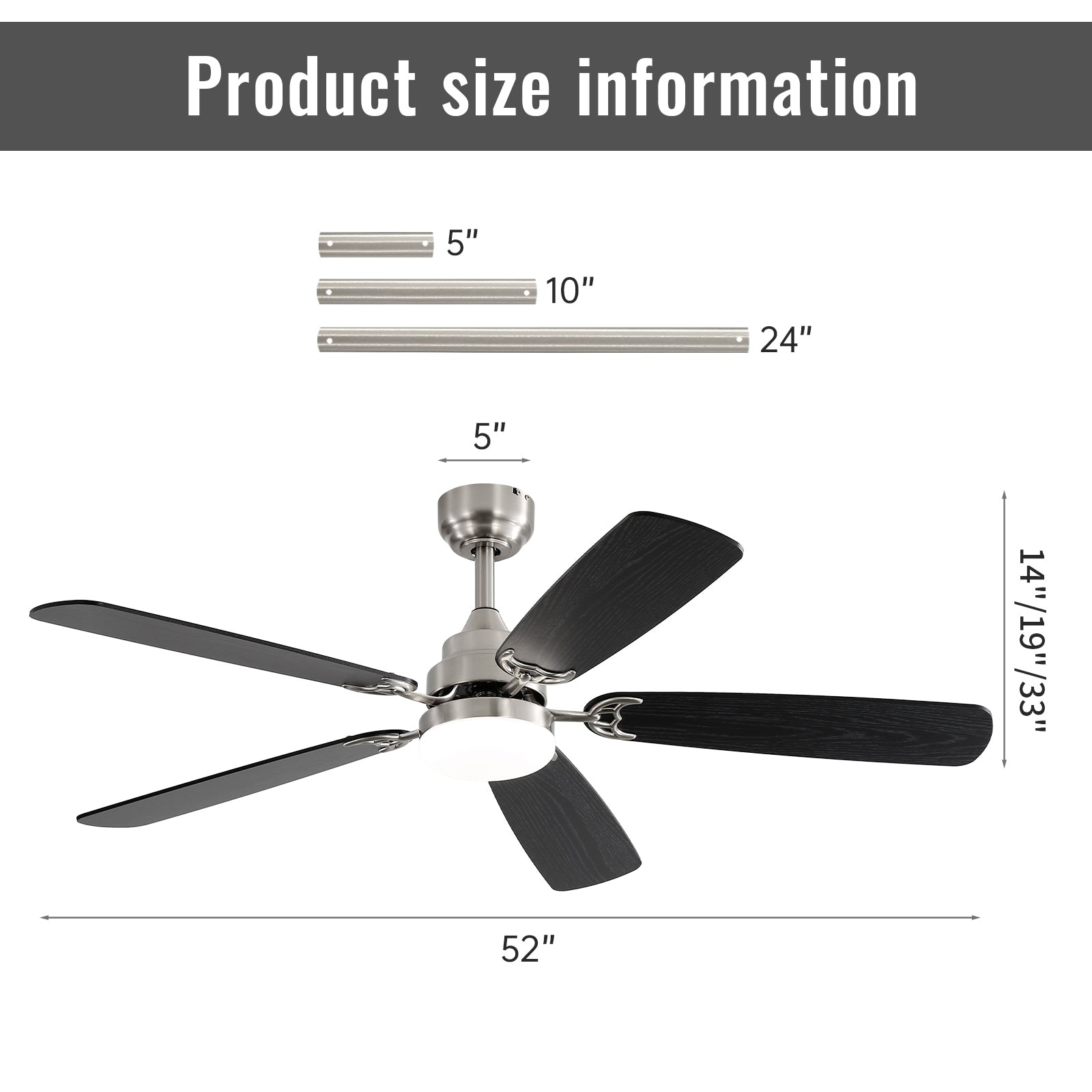 Ventilatore da soffitto a LED integrato da 48 e 52 pollici con luce e telecomando, motore CC reversibile