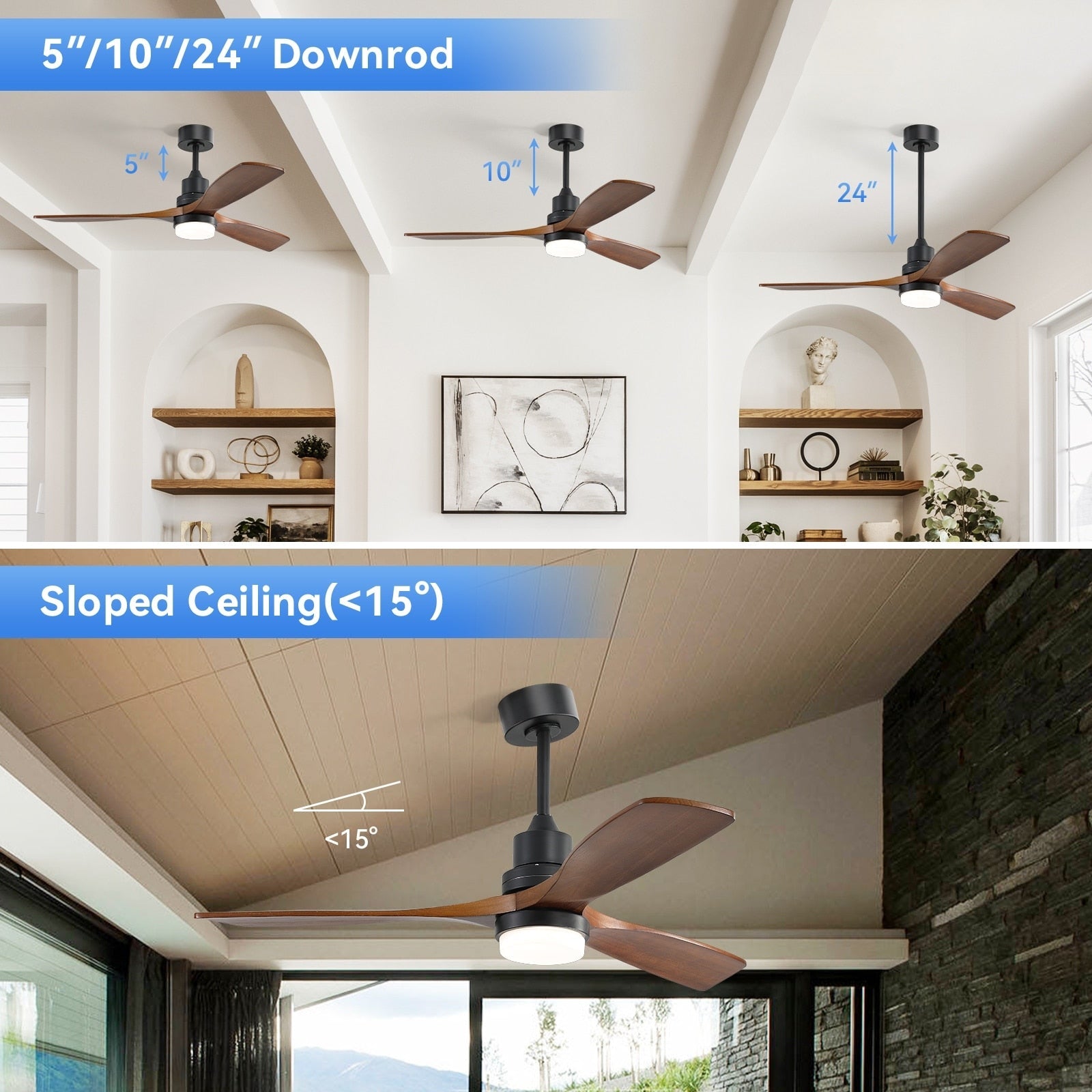 Ventilatore da soffitto a LED integrato da 48 e 52 pollici con luce e telecomando, motore CC reversibile