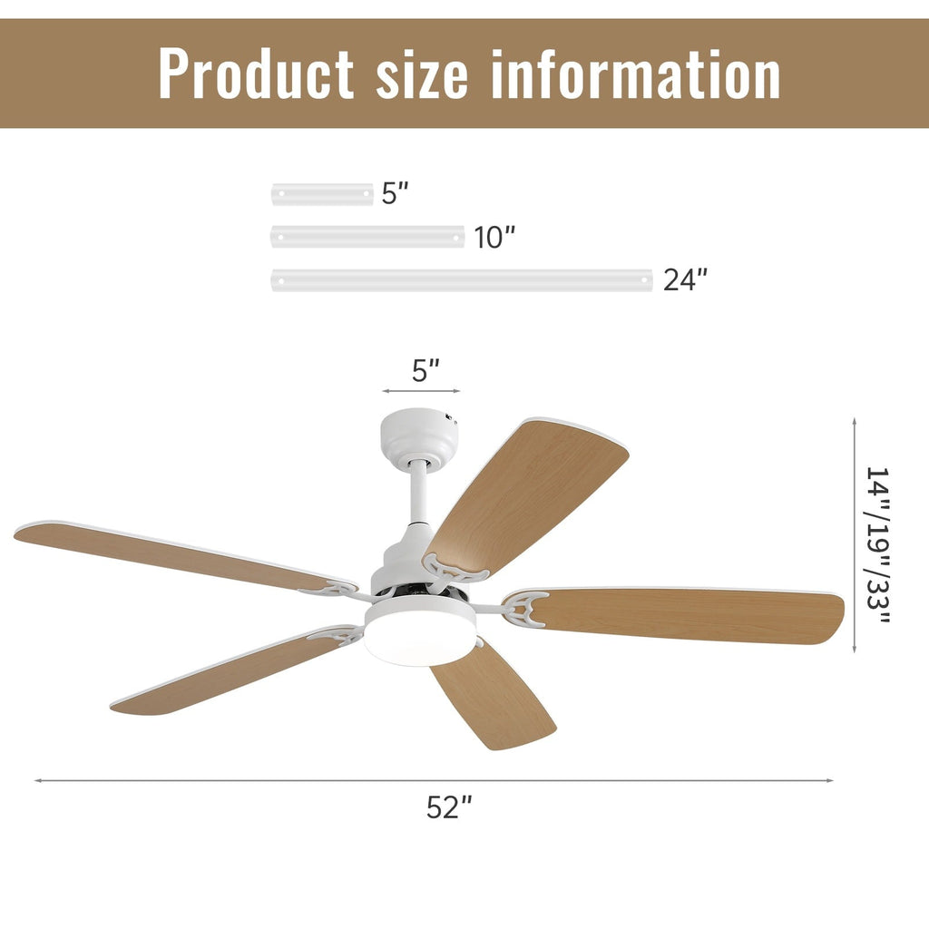 Ventilatore da soffitto a LED integrato da 48 e 52 pollici con luce e telecomando, motore CC reversibile