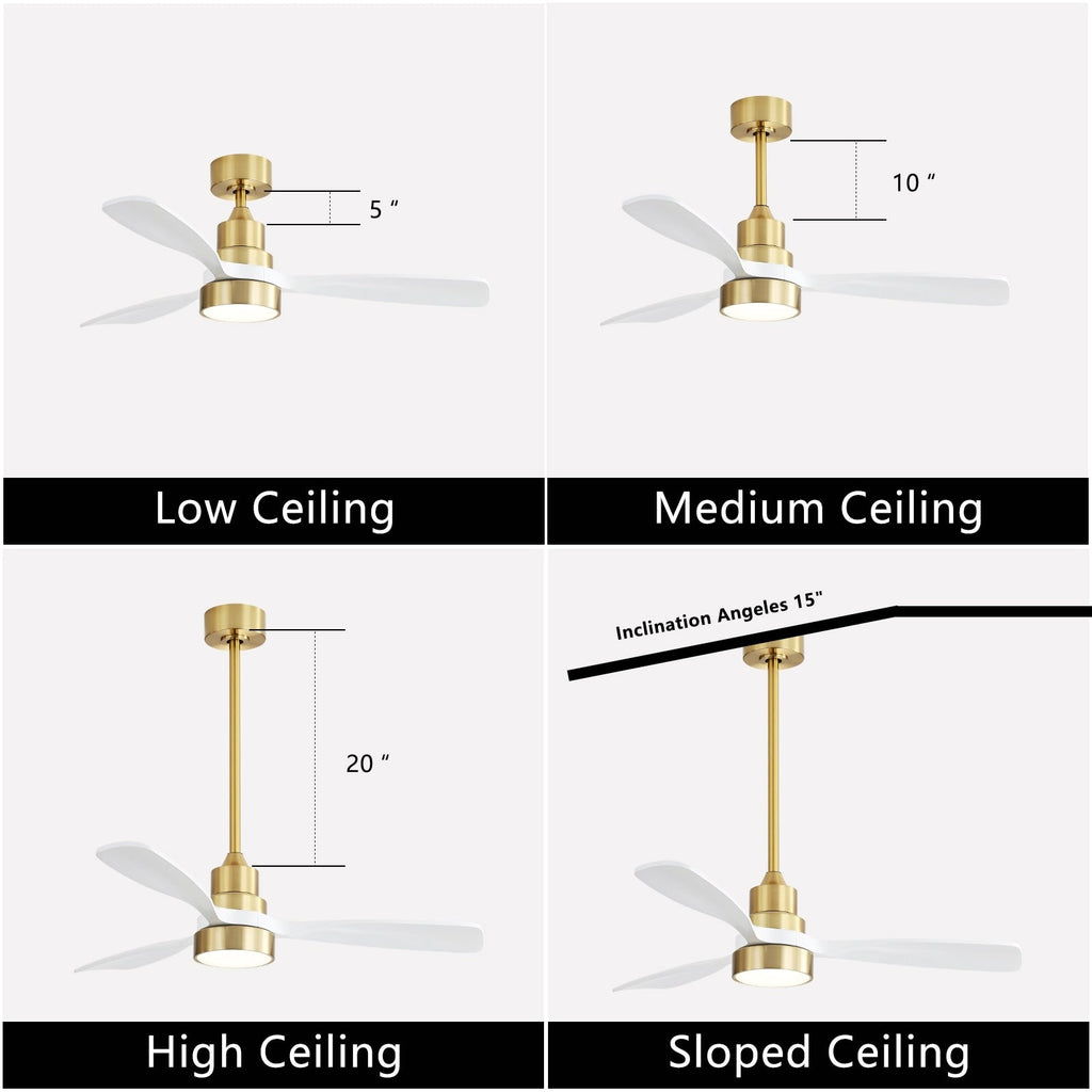 Ventilatore da soffitto a LED integrato da 48 e 52 pollici con luce e telecomando, motore CC reversibile