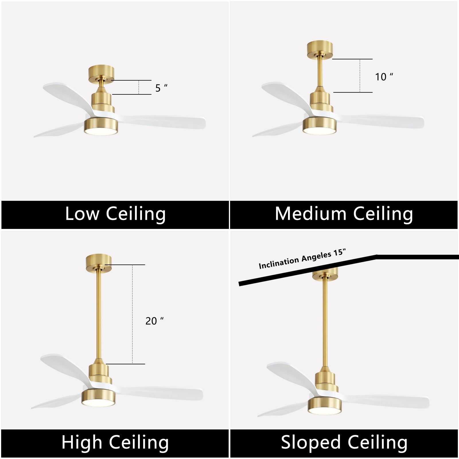 Ventilatore da soffitto a LED integrato da 48 e 52 pollici con luce e telecomando, motore CC reversibile