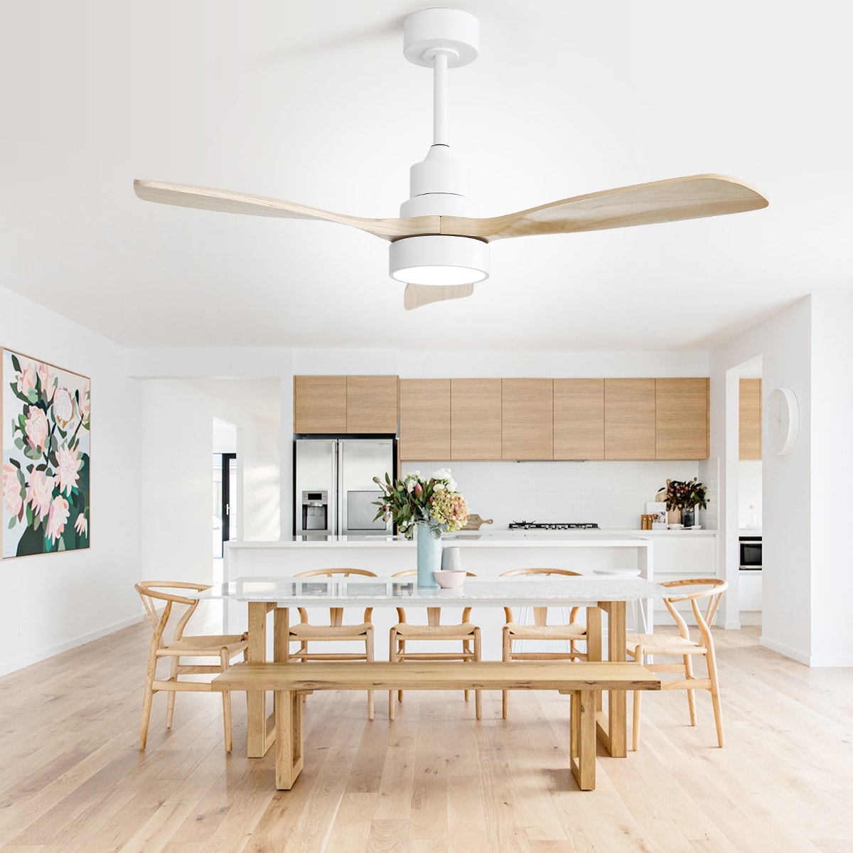 Ventilatore da soffitto a LED integrato da 48 e 52 pollici con luce e telecomando, motore CC reversibile
