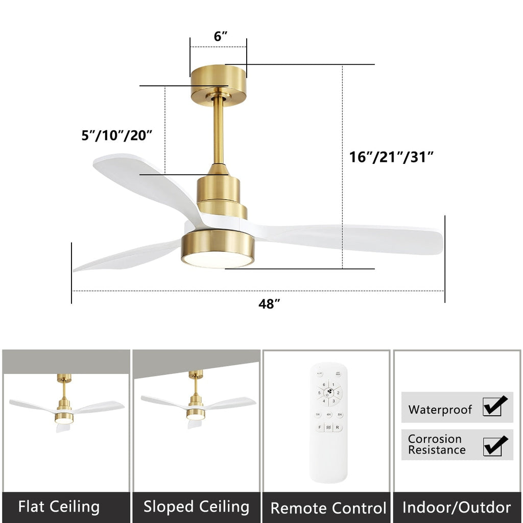 Ventilatore da soffitto a LED integrato da 48 e 52 pollici con luce e telecomando, motore CC reversibile