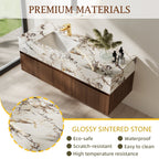 Mobile bagno singolo moderno da 48'', con piano in finto marmo lucido, legno massello