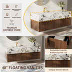Mobile bagno singolo moderno da 48'', con piano in finto marmo lucido, legno massello