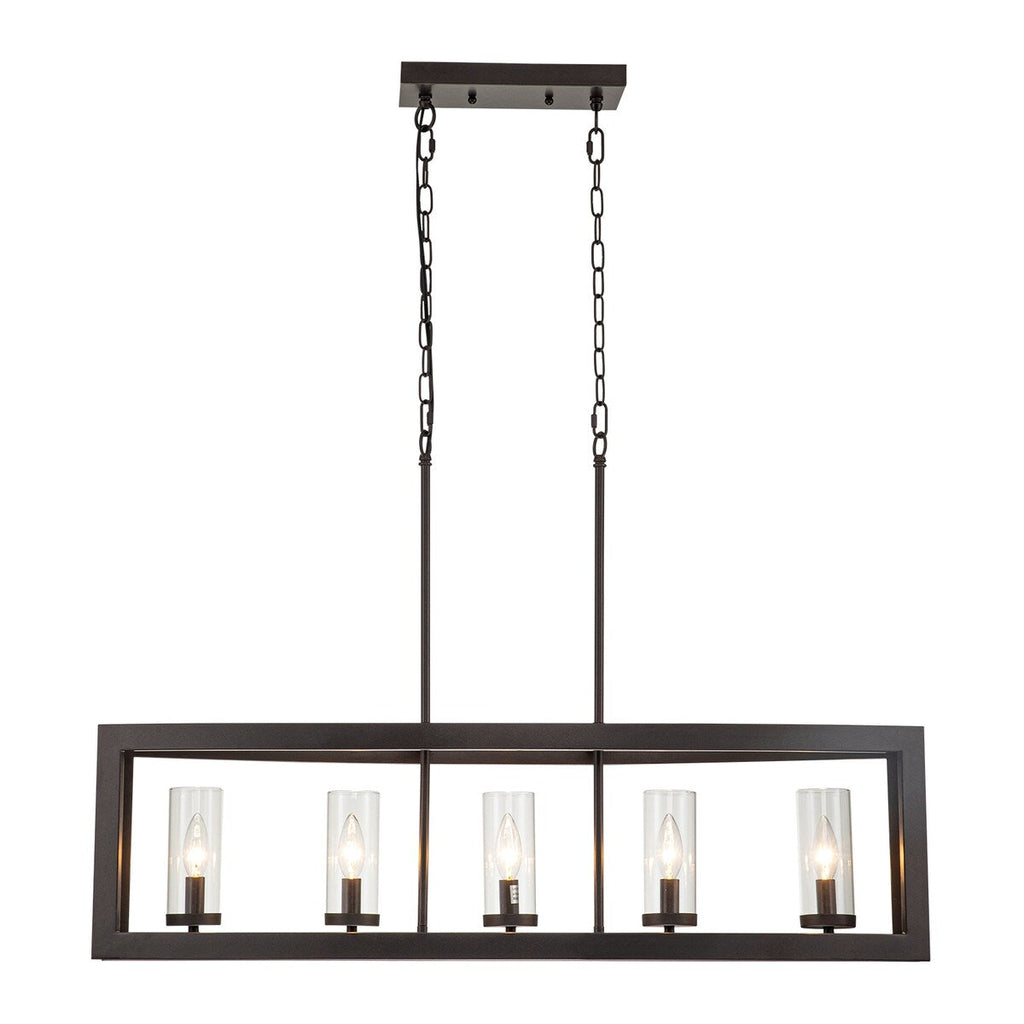 Lampadario rettangolare vintage in vetro a 5 luci, in stile industriale moderno di metà secolo, per isola da cucina
