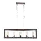 Lampadario rettangolare vintage in vetro a 5 luci, in stile industriale moderno di metà secolo, per isola da cucina