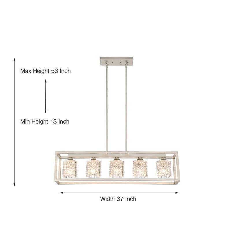 Lampadario rettangolare in cristallo a 5 luci, stile moderno di metà secolo, da 37 pollici, per sala da pranzo - 37 pollici