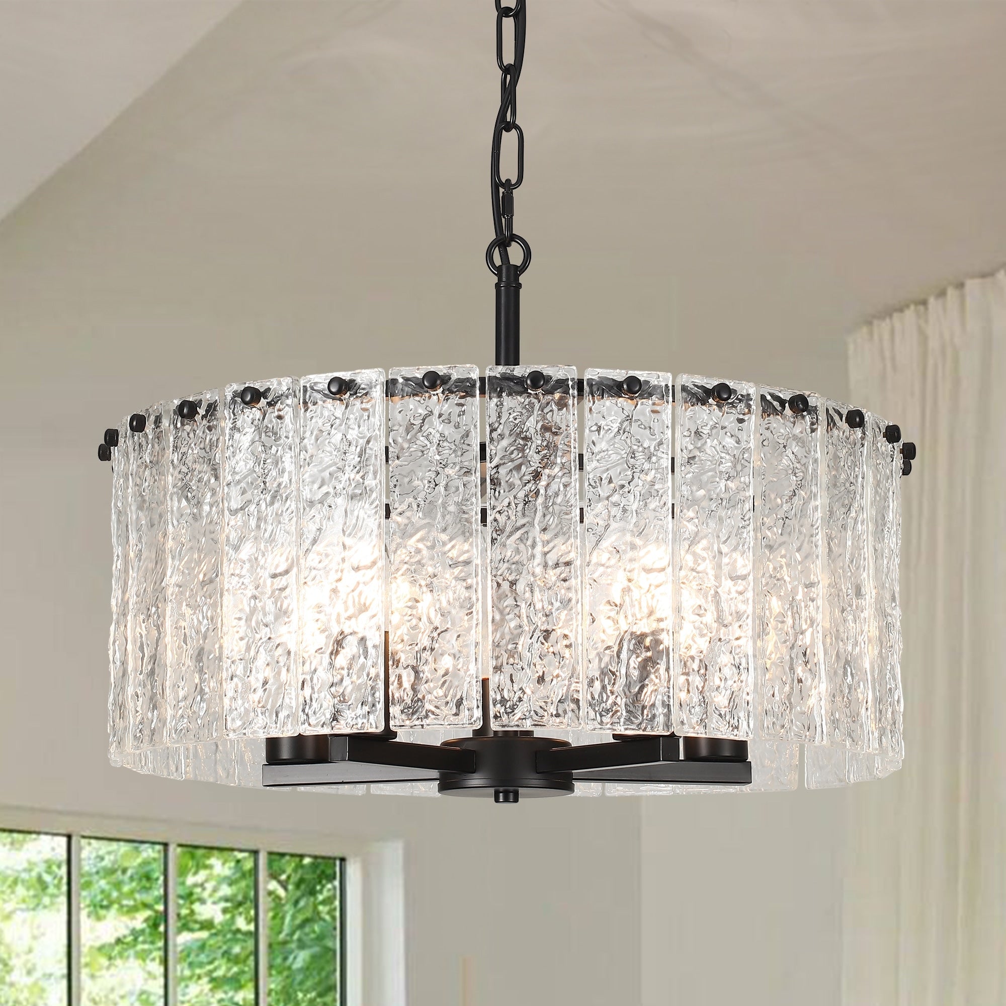 Lampadario moderno a tamburo rotondo a 5 luci, lampadario classico semi-incassato, lampada a sospensione per isola cucina e sala da pranzo