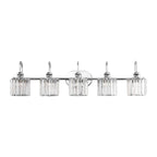 Lampada da bagno lineare Glam a 5 luci dimmerabile in cristallo con paralume cilindrico in cristallo