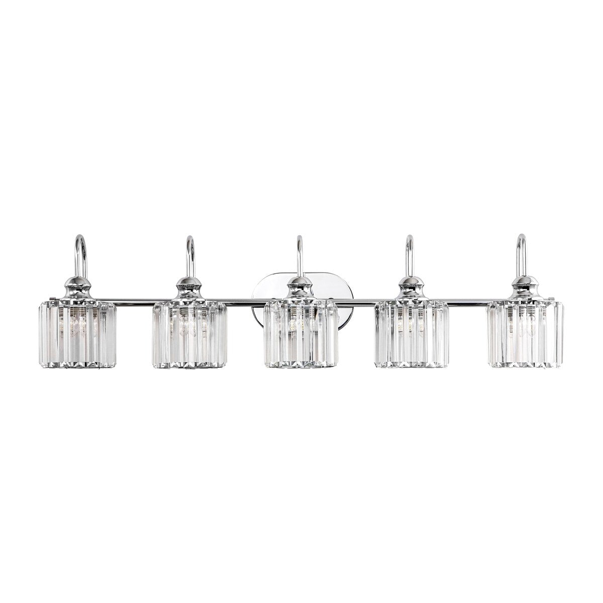 Lampada da bagno lineare Glam a 5 luci dimmerabile in cristallo con paralume cilindrico in cristallo