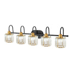 Lampada da bagno lineare Glam a 5 luci dimmerabile in cristallo con paralume cilindrico in cristallo