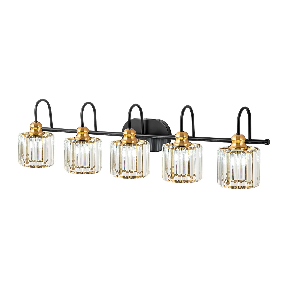 Lampada da bagno lineare Glam a 5 luci dimmerabile in cristallo con paralume cilindrico in cristallo