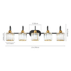 Lampada da bagno lineare Glam a 5 luci dimmerabile in cristallo con paralume cilindrico in cristallo