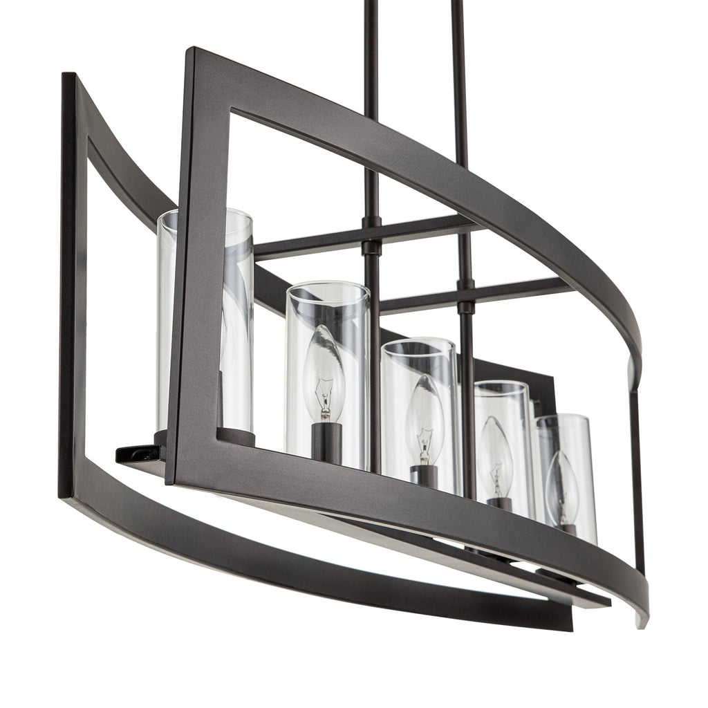 Lampadario lineare industriale moderno a 5 luci per sala da pranzo, lampadario cilindrico in vetro trasparente, luci per isola cucina