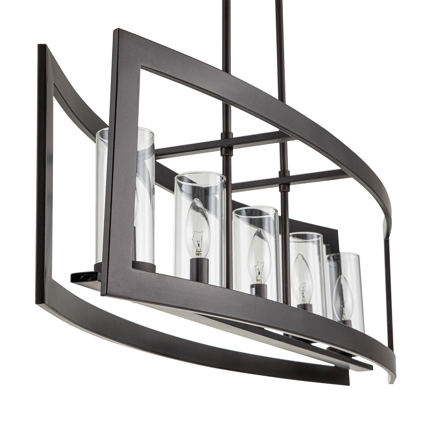 Lampadario lineare industriale moderno a 5 luci per sala da pranzo, lampadario cilindrico in vetro trasparente, luci per isola cucina