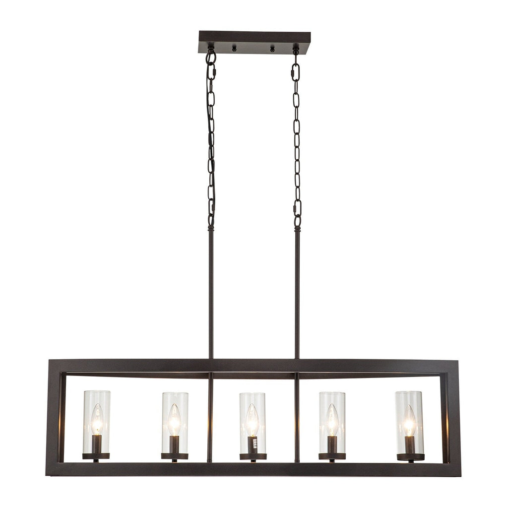 Lampadario lineare industriale moderno a 5 luci per sala da pranzo, lampadario cilindrico in vetro trasparente, luci per isola cucina