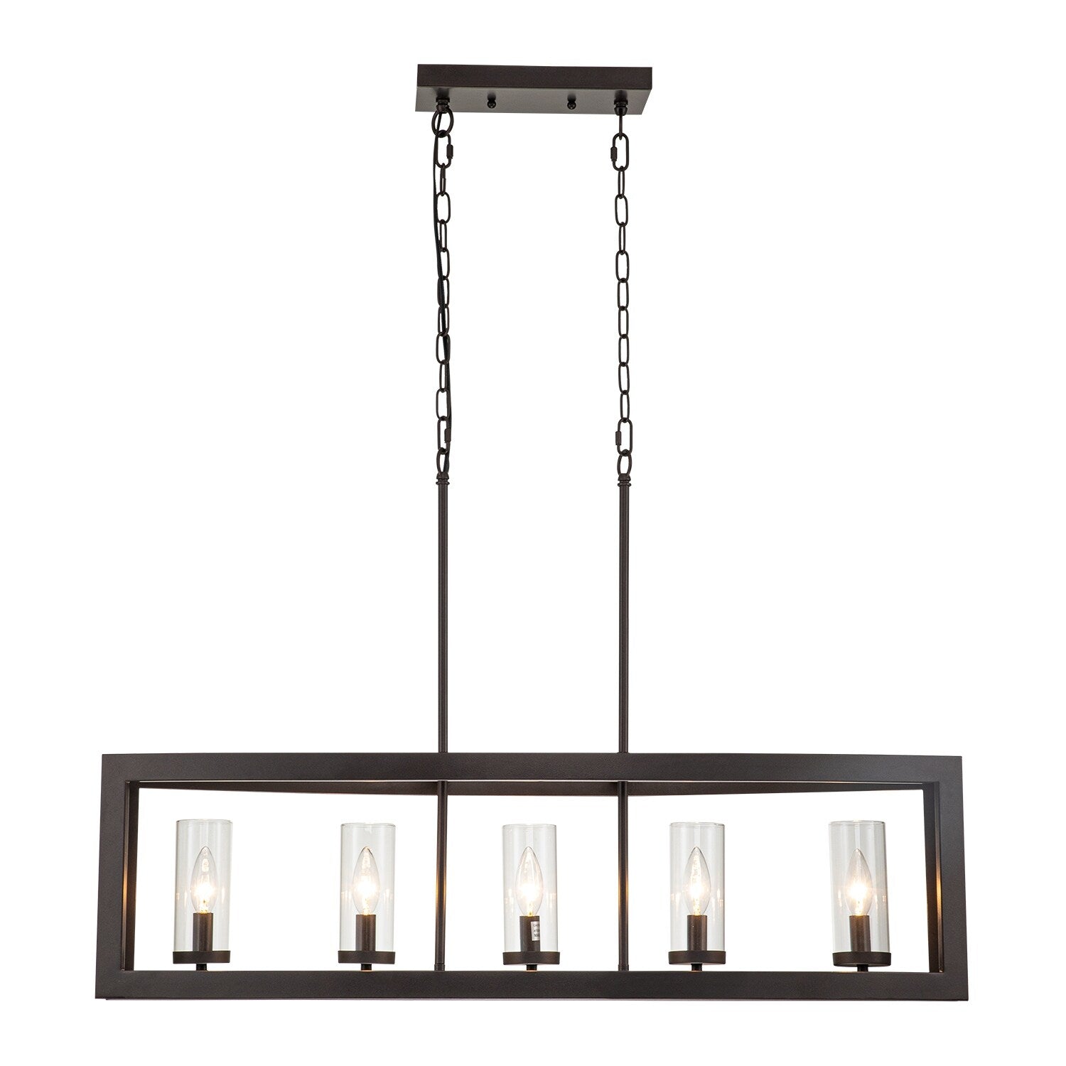 Lampadario lineare industriale moderno a 5 luci per sala da pranzo, lampadario cilindrico in vetro trasparente, luci per isola cucina