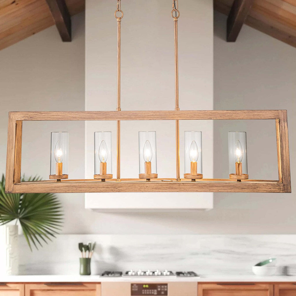 Lampadario rettangolare vintage in vetro a 5 luci, in stile industriale moderno di metà secolo, per isola da cucina