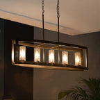 Lampadario rettangolare vintage in vetro a 5 luci, in stile industriale moderno di metà secolo, per isola da cucina