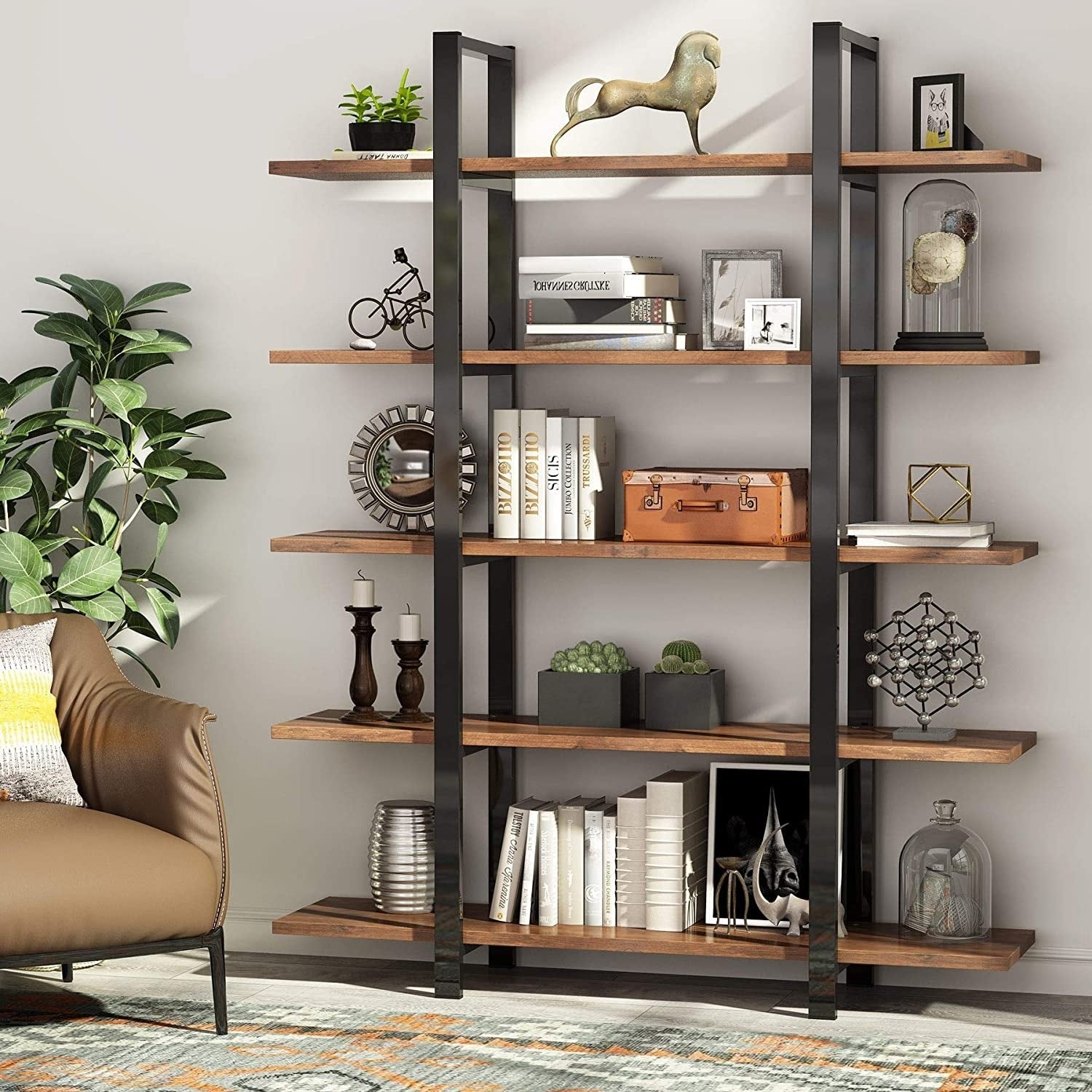 Libreria a 5 ripiani, libreria in stile industriale vintage