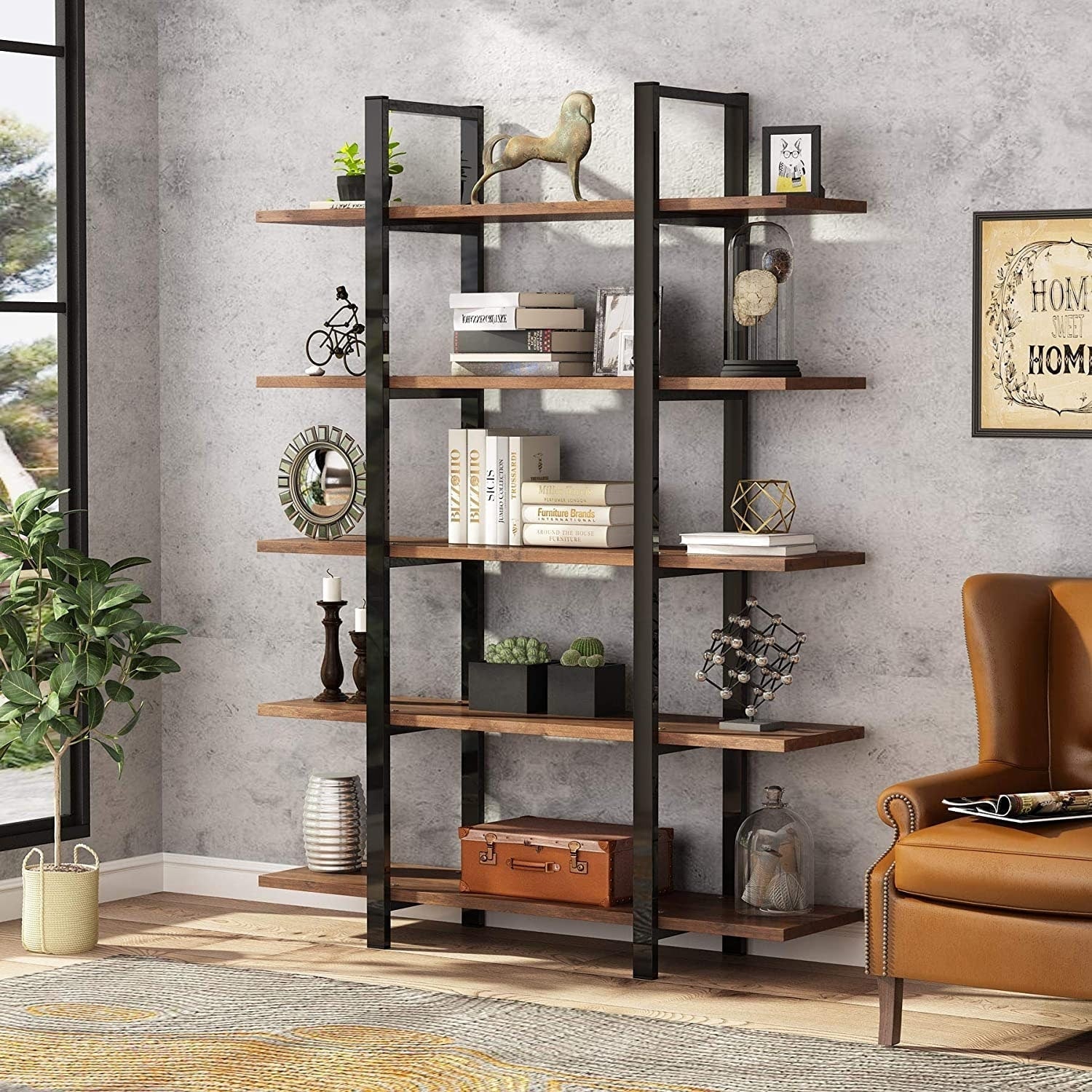 Libreria a 5 ripiani, libreria in stile industriale vintage