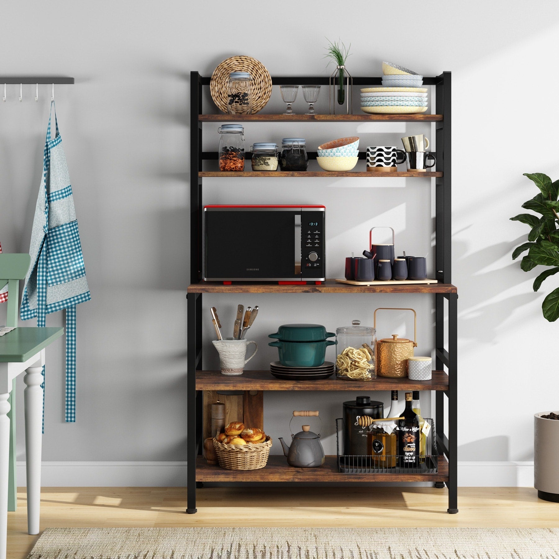 Scaffale da cucina a 5 ripiani, scaffale portaoggetti per forno a microonde, carrello da cucina industriale con portaoggetti