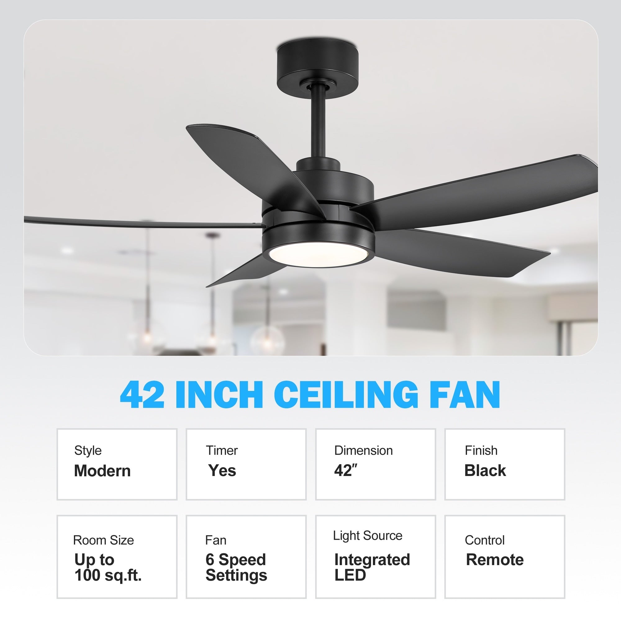Ventilatore da soffitto a LED Breezary 65/52/42 a 5 pale con kit luci e telecomando