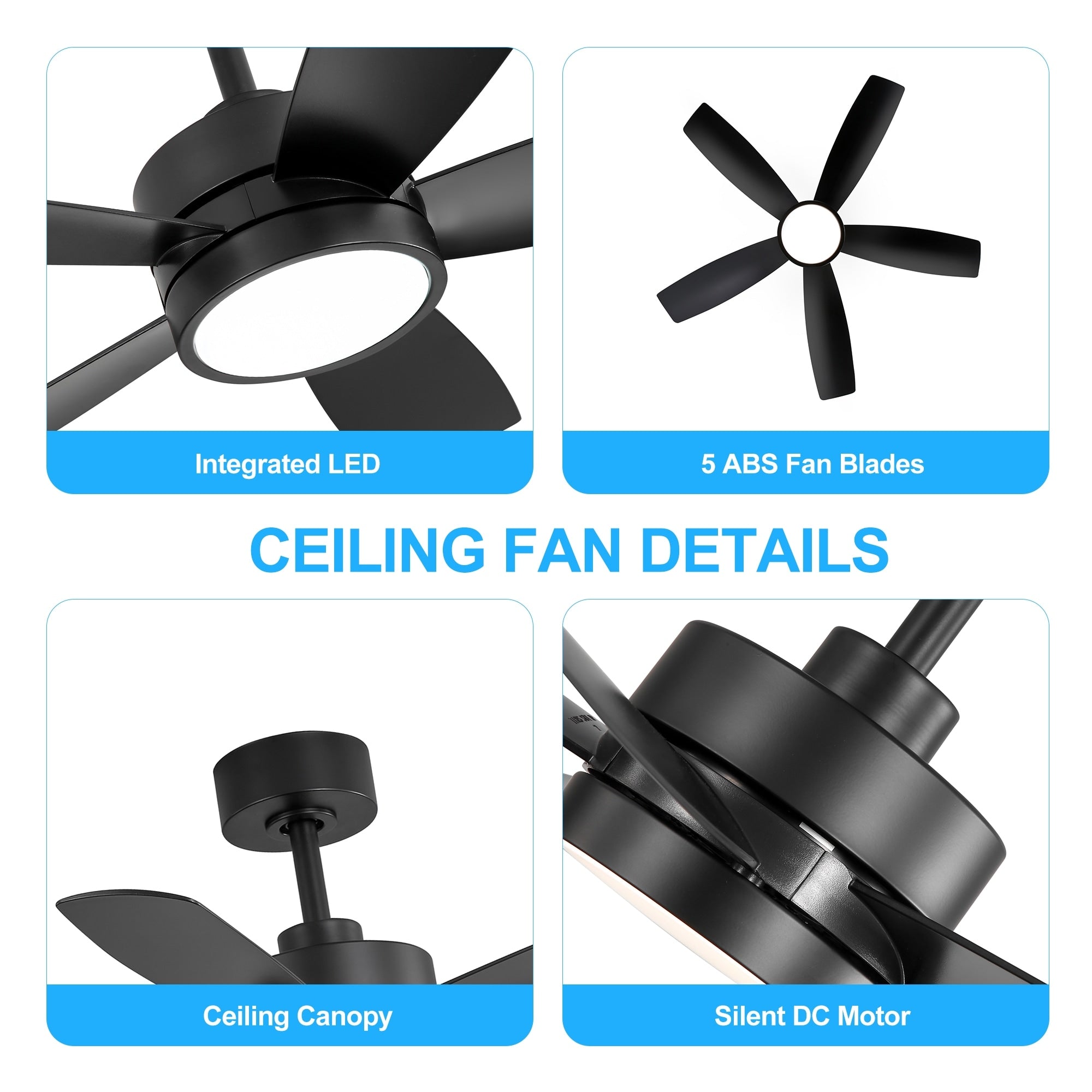 Ventilatore da soffitto a LED Breezary 65/52/42 a 5 pale con kit luci e telecomando