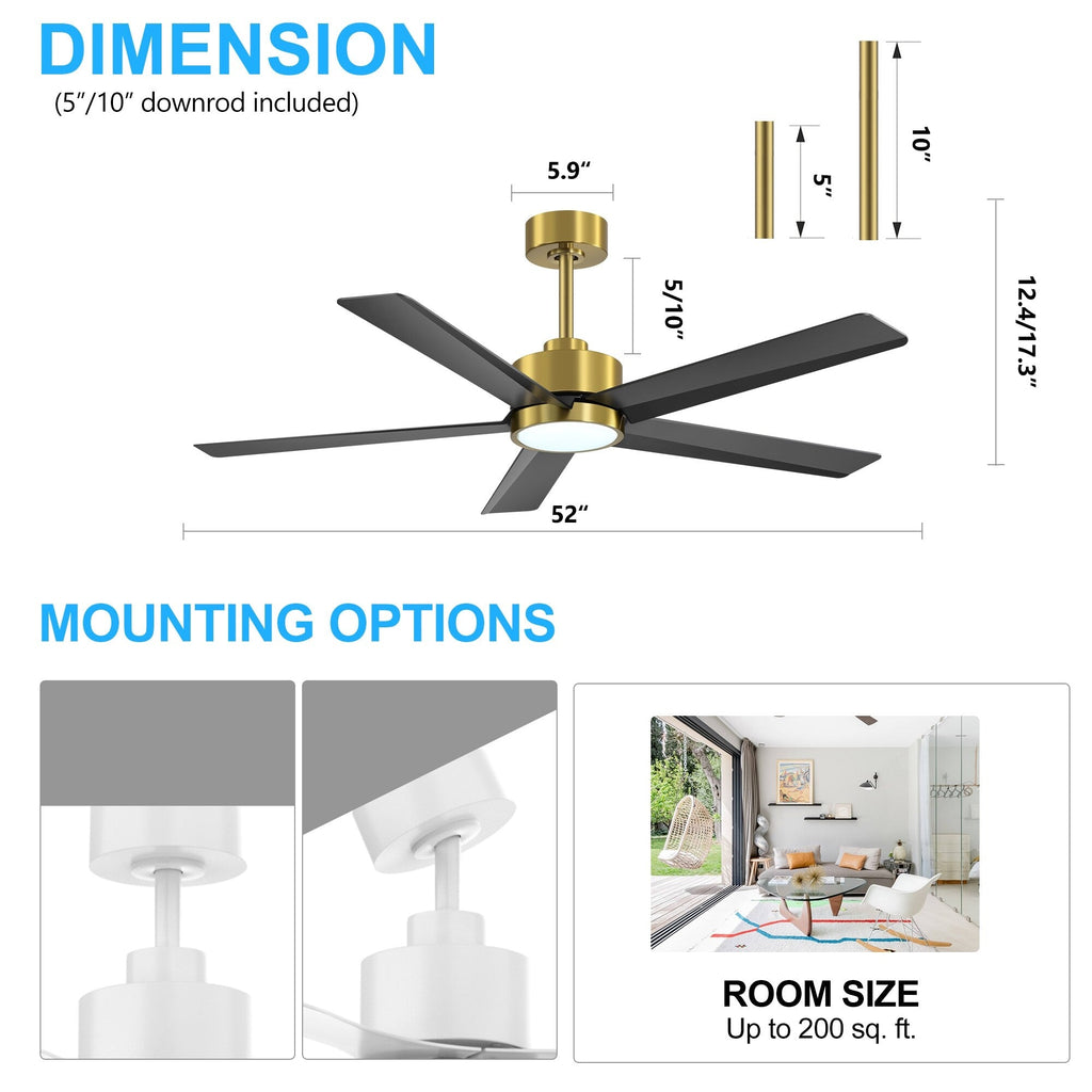 Ventilatore da soffitto a LED Breezary 65/52/42 a 5 pale con kit luci e telecomando