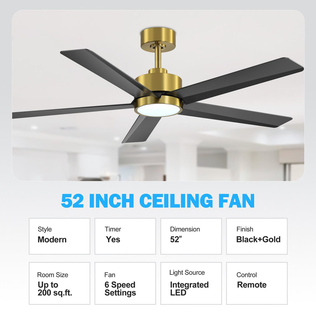 Ventilatore da soffitto a LED Breezary 65/52/42 a 5 pale con kit luci e telecomando