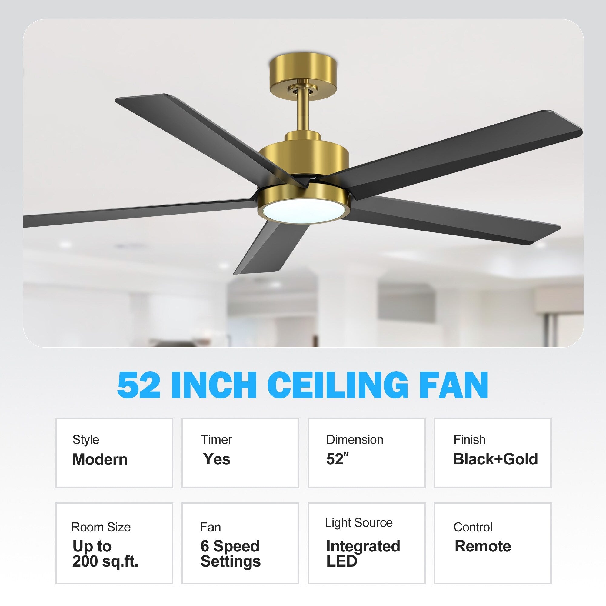 Ventilatore da soffitto a LED Breezary 65/52/42 a 5 pale con kit luci e telecomando