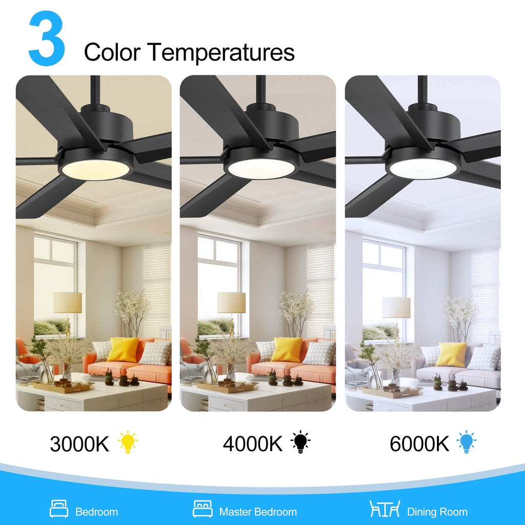 Ventilatore da soffitto a LED Breezary 65/52/42 a 5 pale con kit luci e telecomando