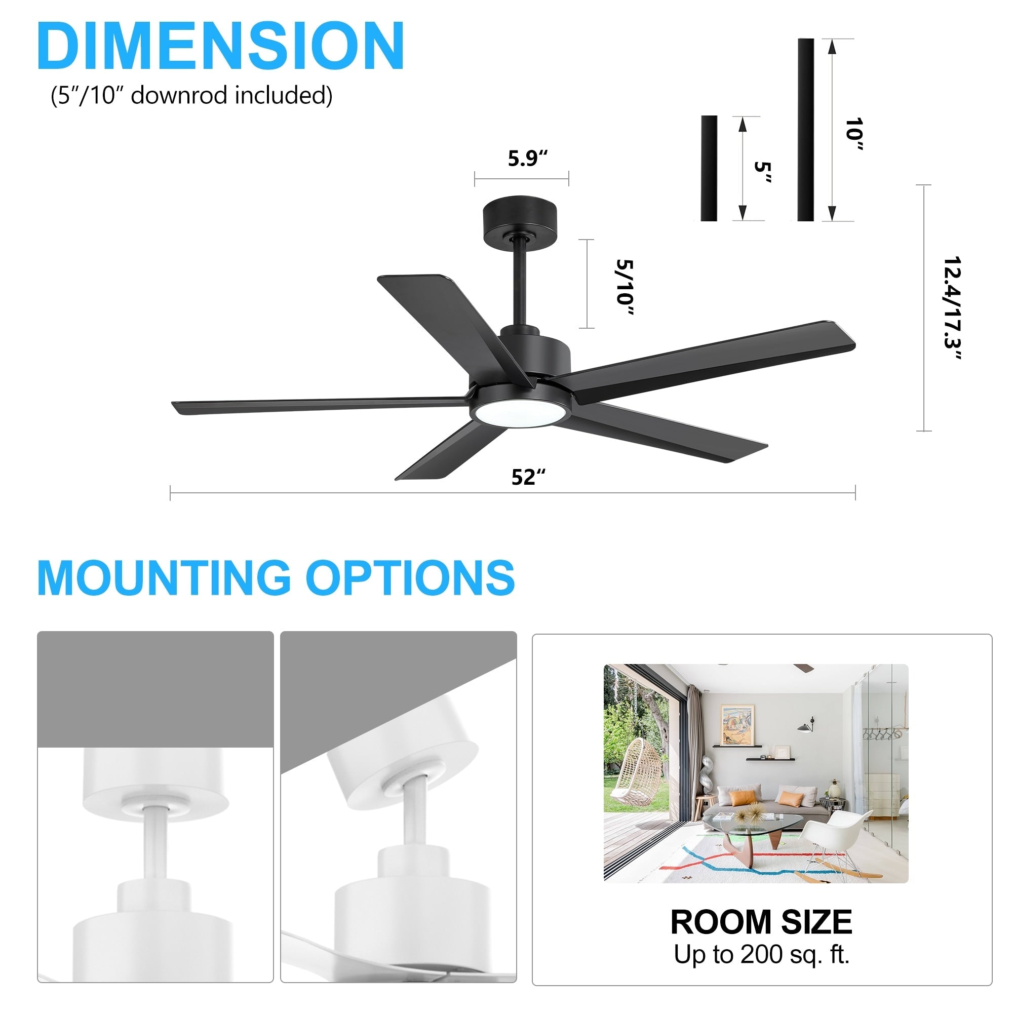 Ventilatore da soffitto a LED Breezary 65/52/42 a 5 pale con kit luci e telecomando