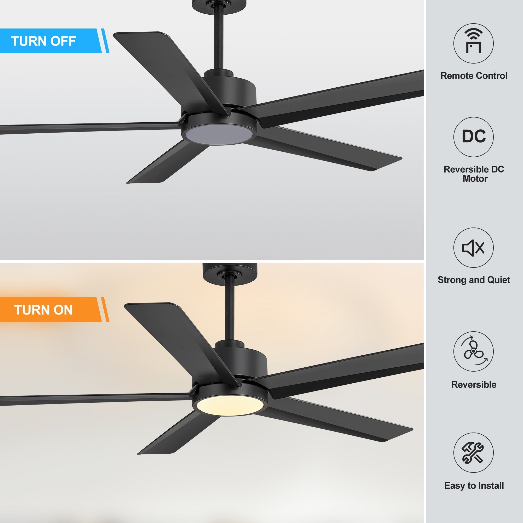 Ventilatore da soffitto a LED Breezary 65/52/42 a 5 pale con kit luci e telecomando