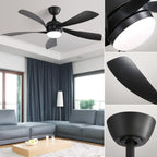 Ventilatore da soffitto da 52 pollici con telecomando e luci, motore DC silenzioso, 5 pale, ventilatore moderno ad alto CFM