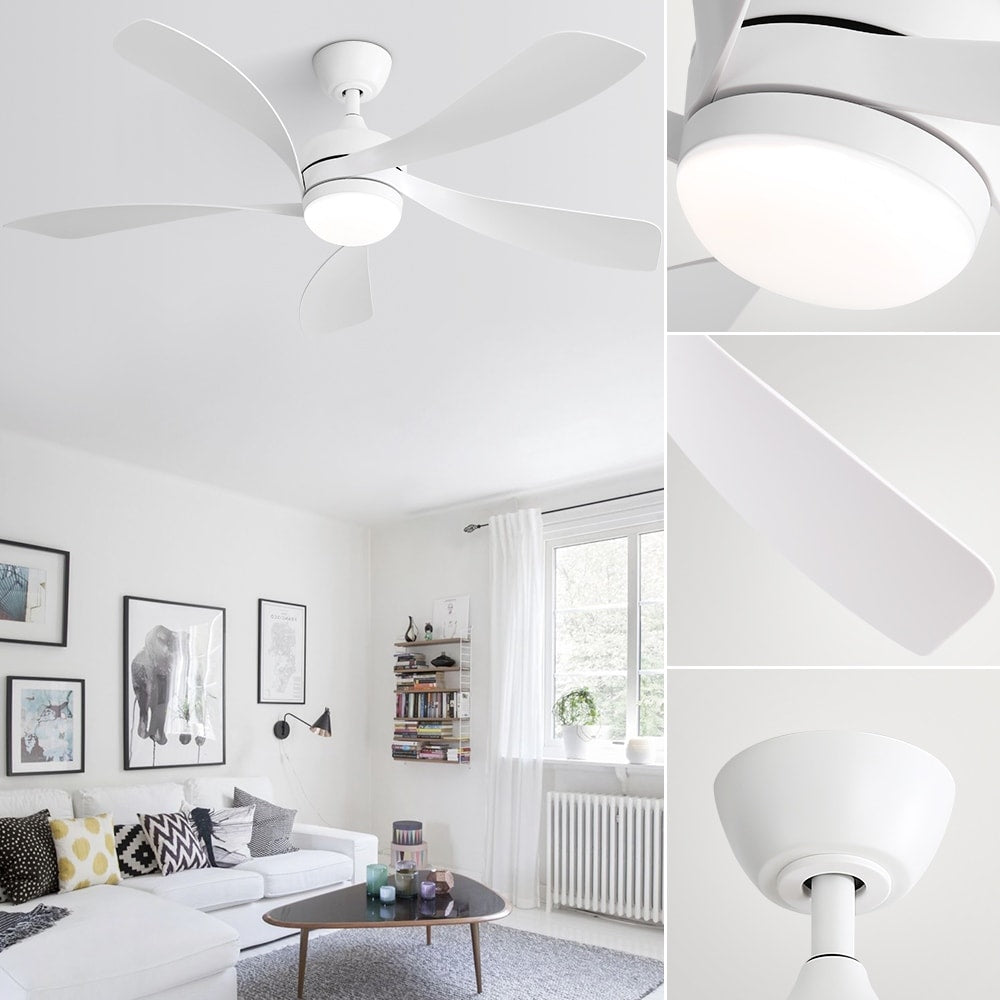 Ventilatore da soffitto da 52 pollici con telecomando e luci, motore DC silenzioso, 5 pale, ventilatore moderno ad alto CFM
