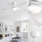 Ventilatore da soffitto da 52 pollici con telecomando e luci, motore DC silenzioso, 5 pale, ventilatore moderno ad alto CFM