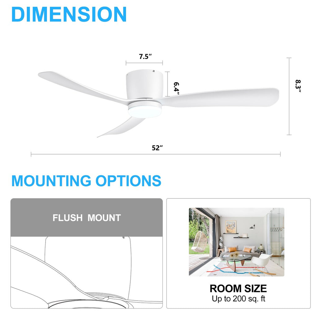 Ventilatore da soffitto a LED da 52 pollici nero/bianco con telecomando (3 pale)