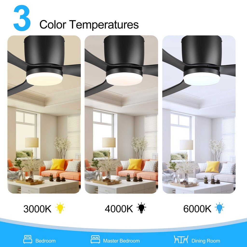 Ventilatore da soffitto a LED da 52 pollici nero/bianco con telecomando (3 pale)
