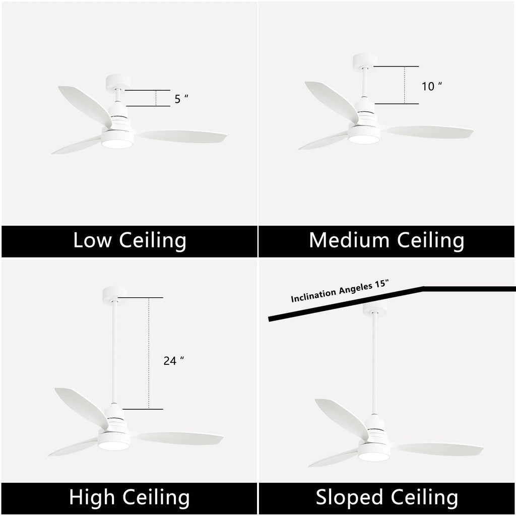 Ventilatore da soffitto a LED integrato da 48 e 52 pollici con luce e telecomando, motore CC reversibile
