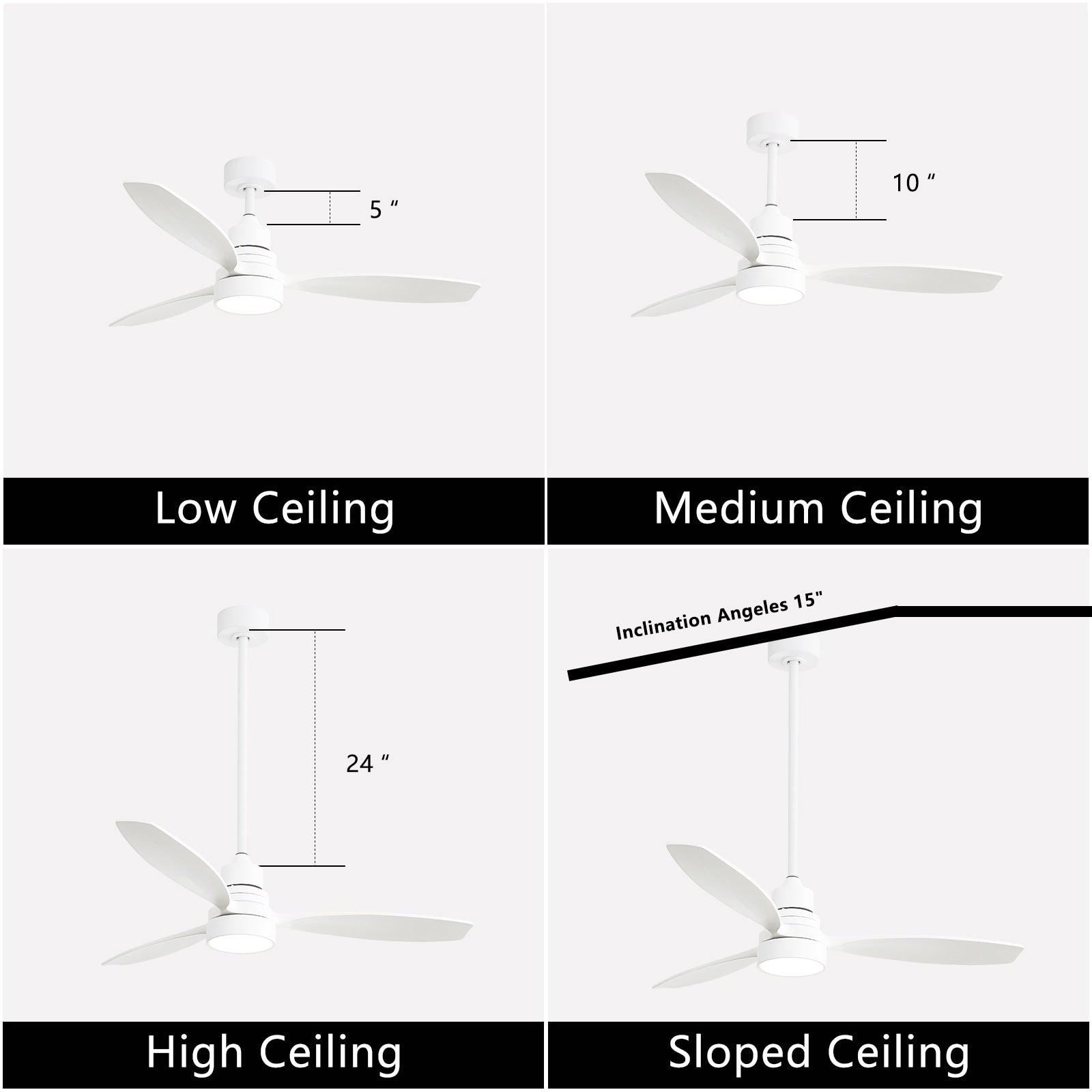 Ventilatore da soffitto a LED integrato da 48 e 52 pollici con luce e telecomando, motore CC reversibile