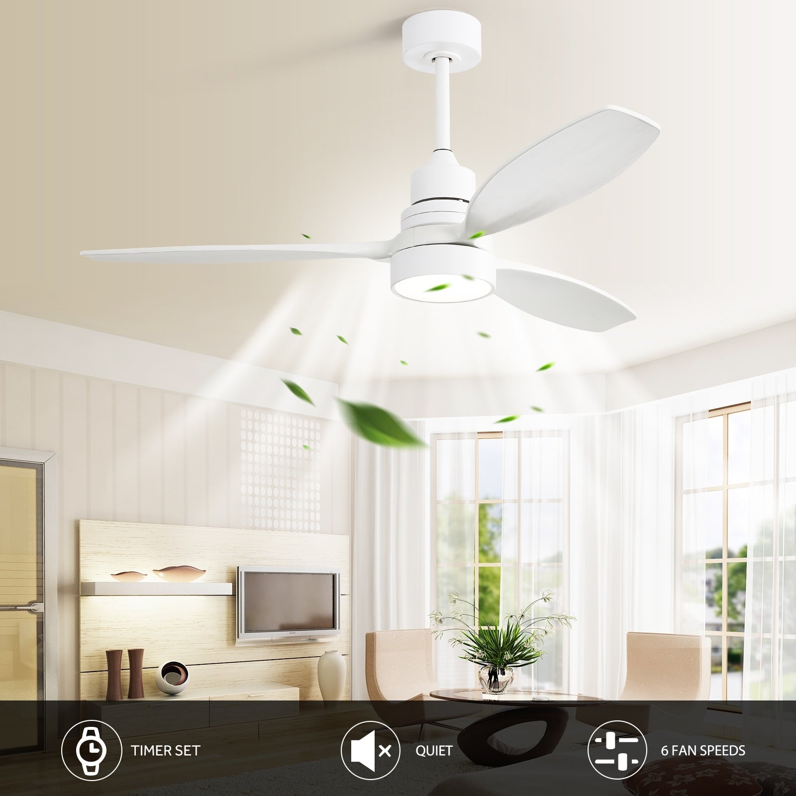 Ventilatore da soffitto a LED integrato da 48 e 52 pollici con luce e telecomando, motore CC reversibile