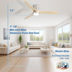 Ventilatore da soffitto a filo in stile fattoria da 52 pollici con luce e telecomando, motore CC reversibile