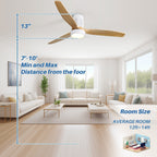 Ventilatore da soffitto a filo in stile fattoria da 52 pollici con luce e telecomando, motore CC reversibile