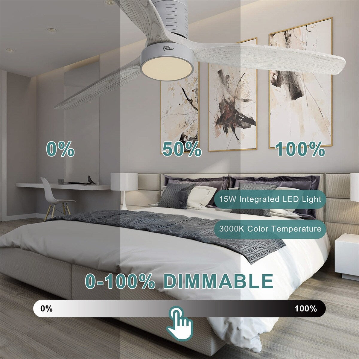 Ventilatore da soffitto a filo in stile fattoria da 52 pollici con luce e telecomando, motore CC reversibile