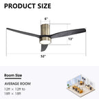 Ventilatore da soffitto a filo in stile fattoria da 52 pollici con luce e telecomando, motore CC reversibile