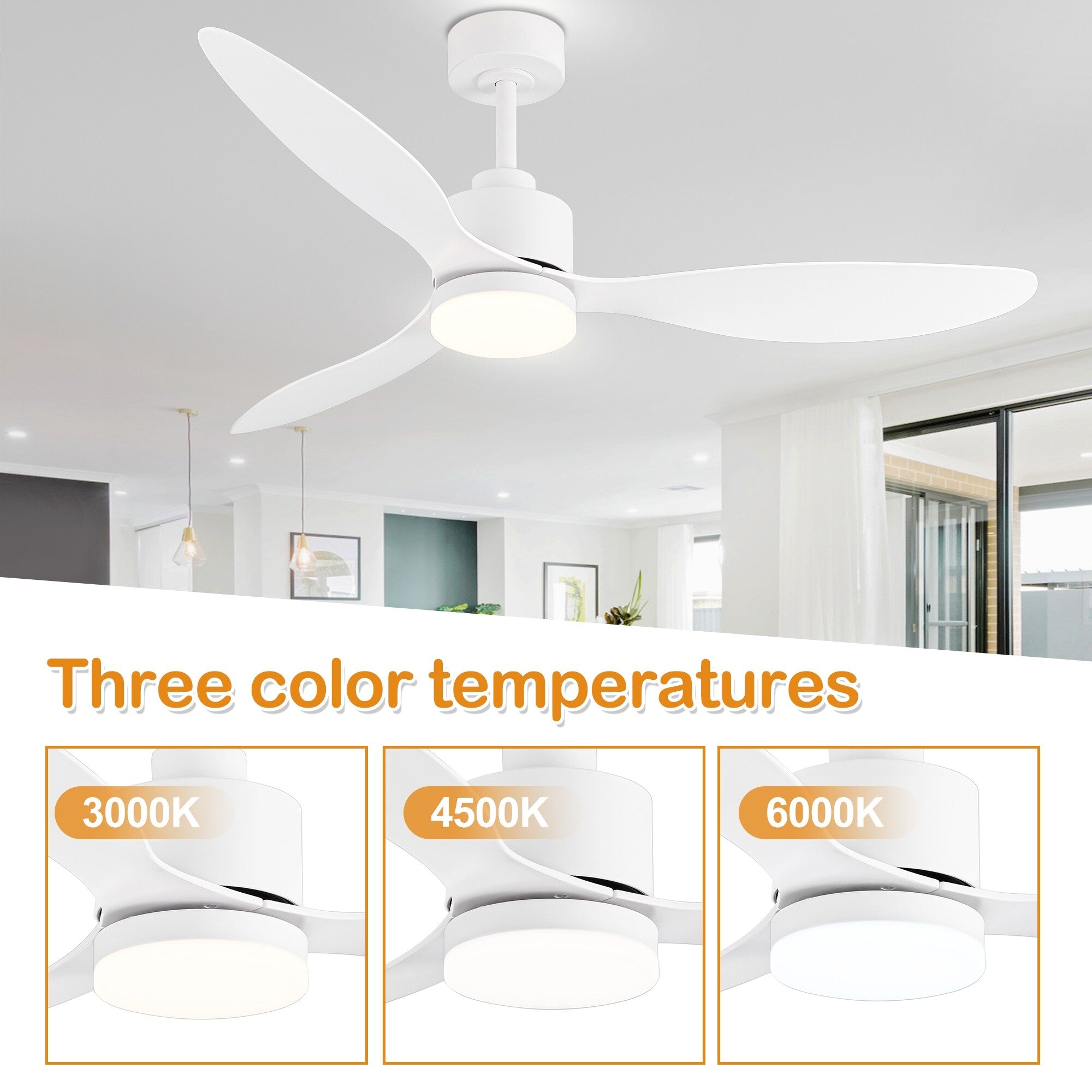 Ventilatore da soffitto a LED da 52 pollici con telecomando per luci (3 pale)